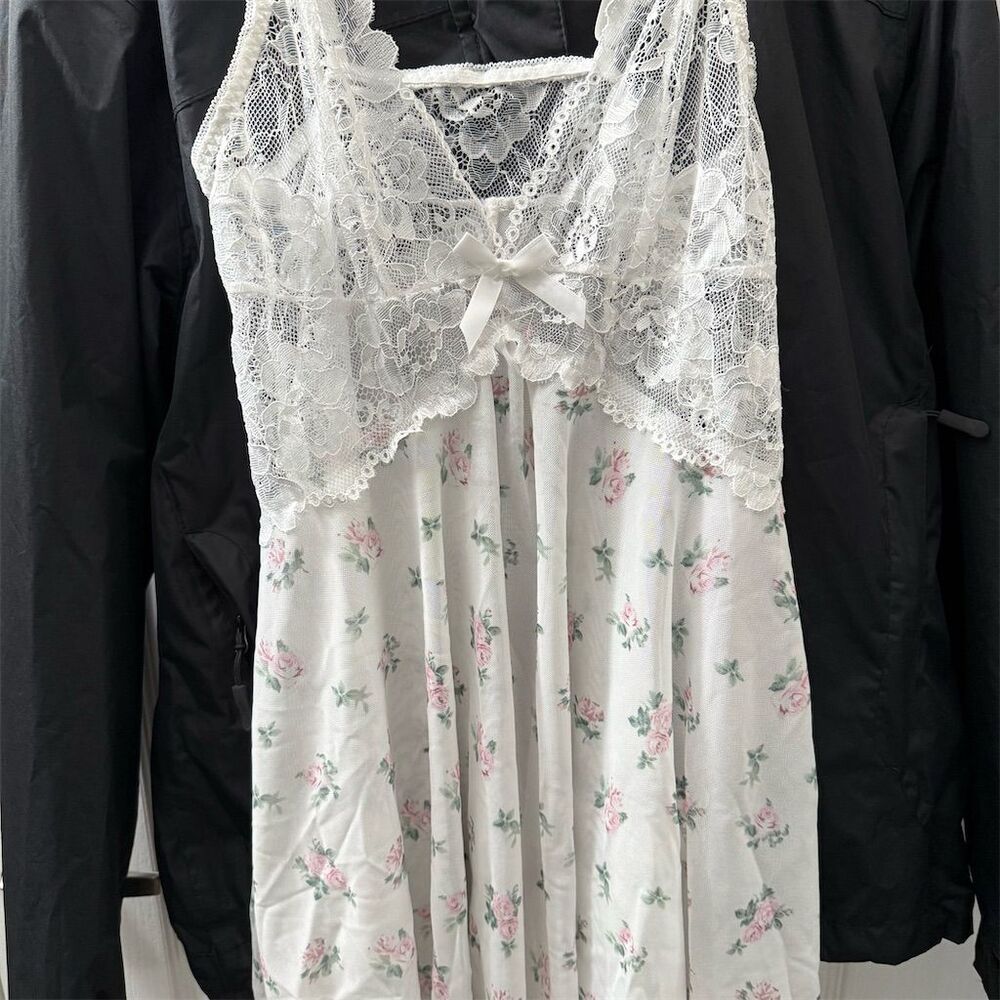 Morgan Taylor Women's White Lace Floral Babydoll Lingerie Size L